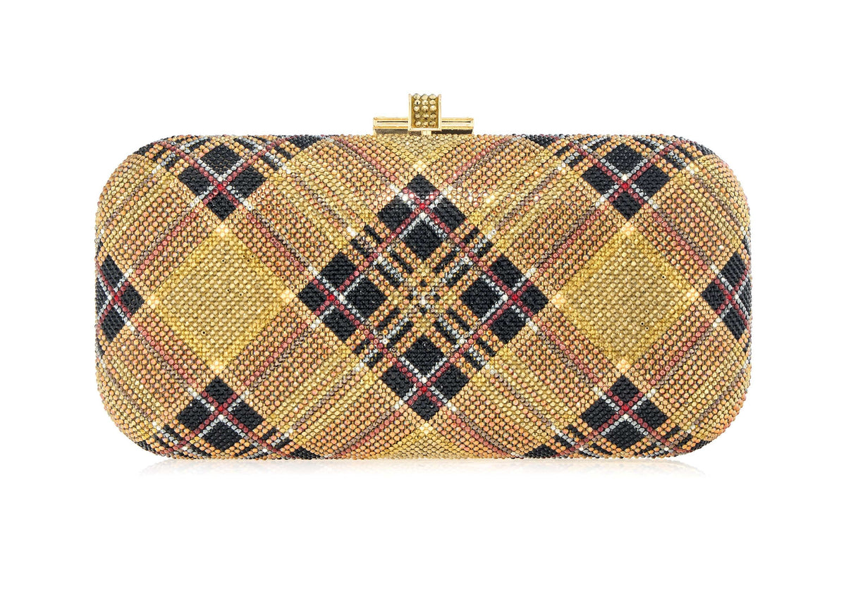 Long Slide Bias Tartan Aurum gold crystal clutch alternate lifestyle view