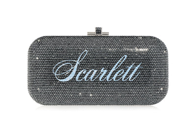 Bespoke Long Slide hematite crystal clutch monogram personalization example
