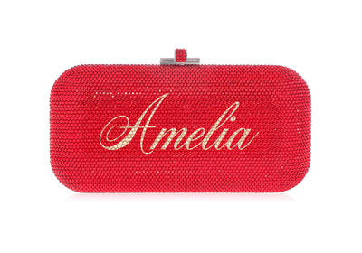 Bespoke Long Slide siam crystal clutch monogram personalization example