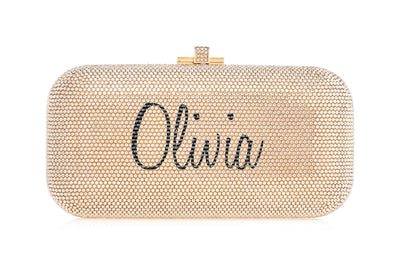Bespoke Long Slide prosecco crystal clutch monogram personalization example