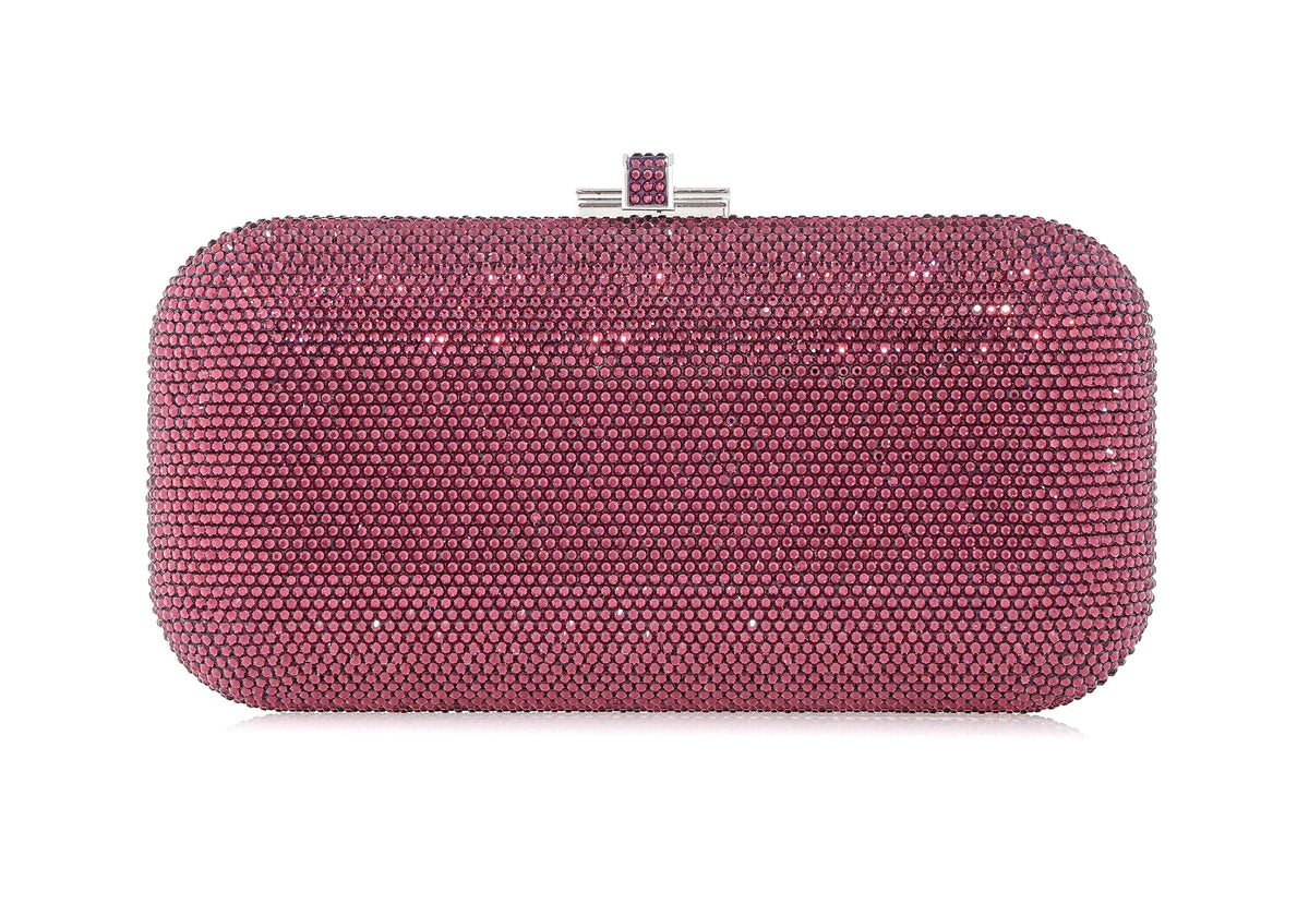 Long Slide Fullbead Amethyst crystal clutch front view