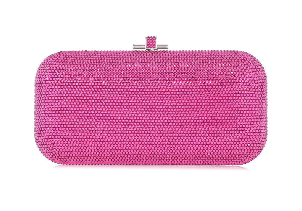 Long Slide Fullbead Fuchsia crystal clutch front view
