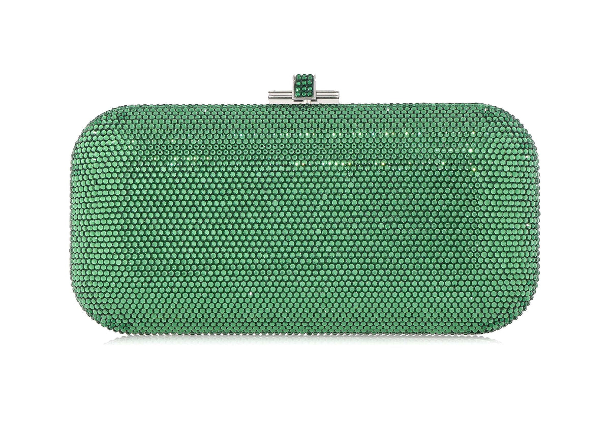 Long Slide Green crystal clutch front view