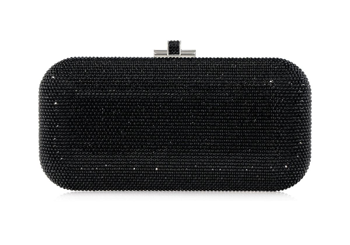 Long Slide Black jet crystal clutch front view