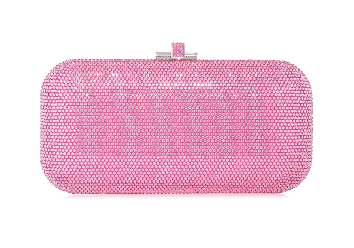 Long Slide Pink crystal clutch front view