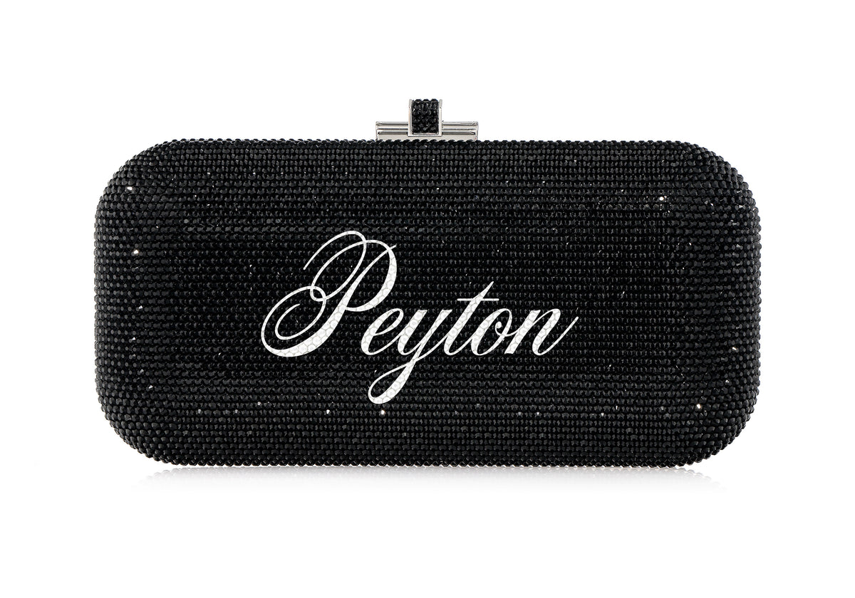 Bespoke Long Slide crystal clutch monogram personalization example