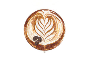 Crystal decorated clutch with coffee design and coffee beans on a white background-5