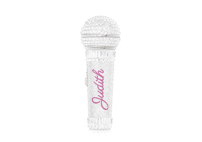 Bespoke Microphone Clutch rhine crystal front view