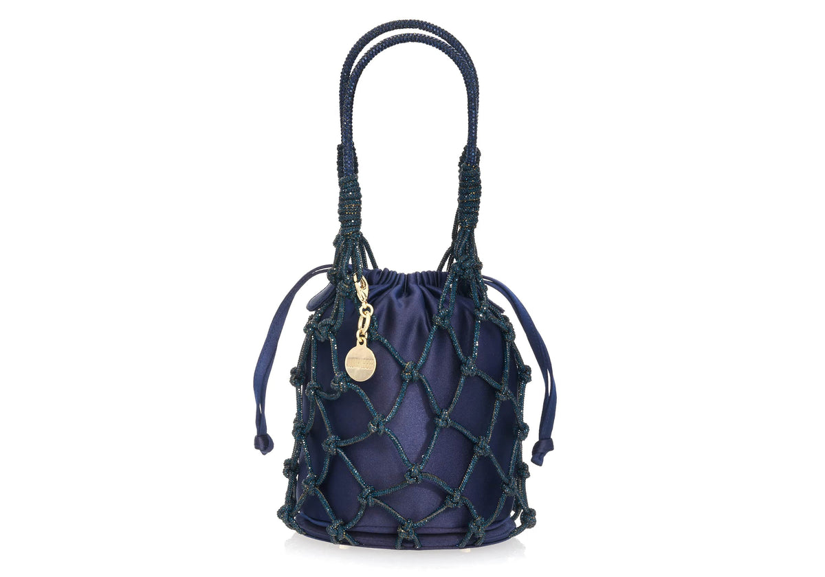Sparkle Net Pouch Navy indigo crystal angle view