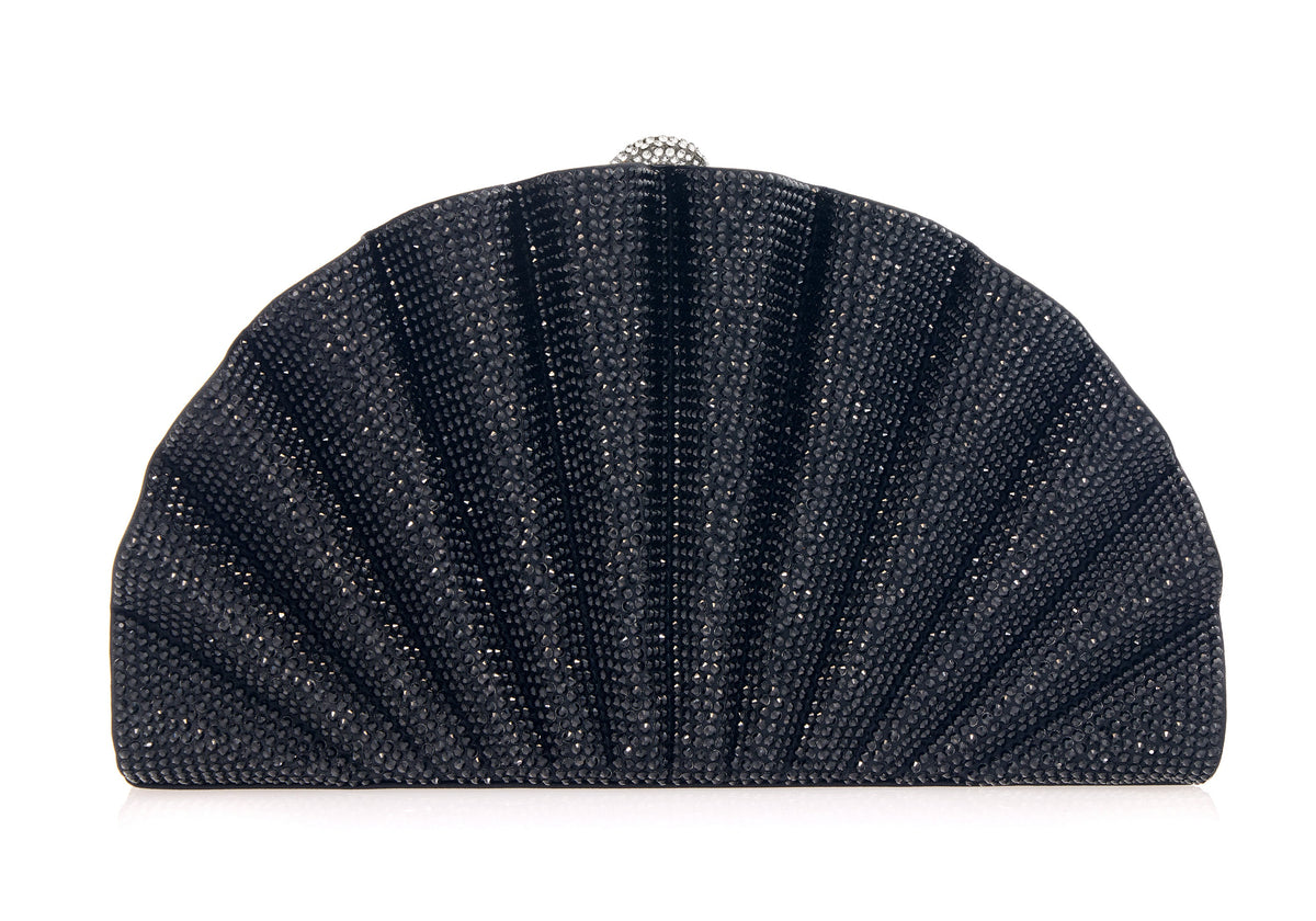 Origami Fan Black jet crystal clutch front view
