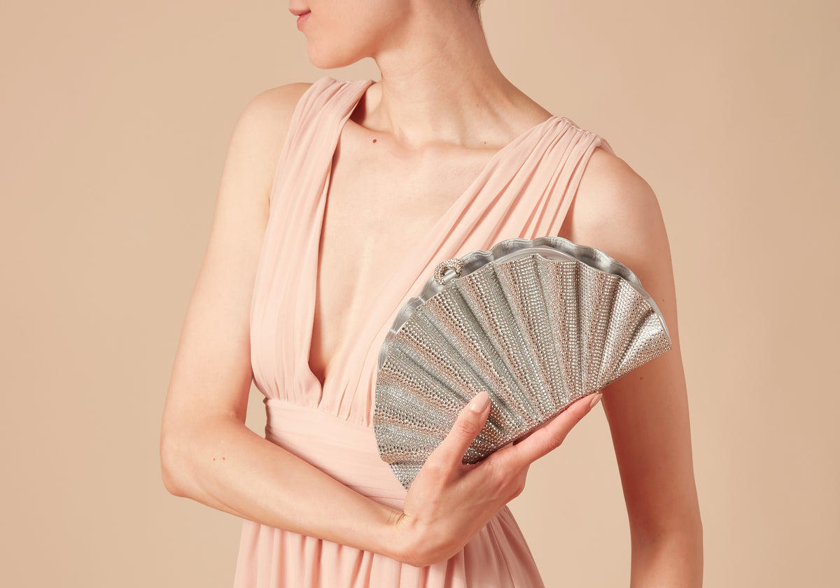 Origami Fan Silver Clutch crystal lifestyle view