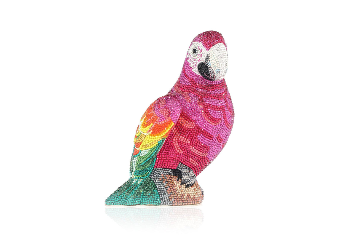 Parrot Bali fuchsia crystal clutch lifestyle view