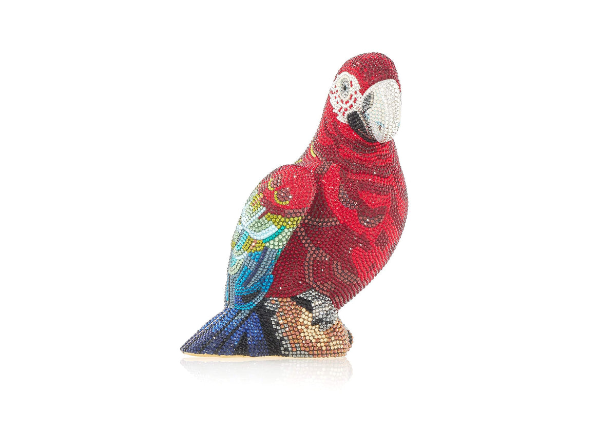 Parrot Scarlet red crystal clutch front view