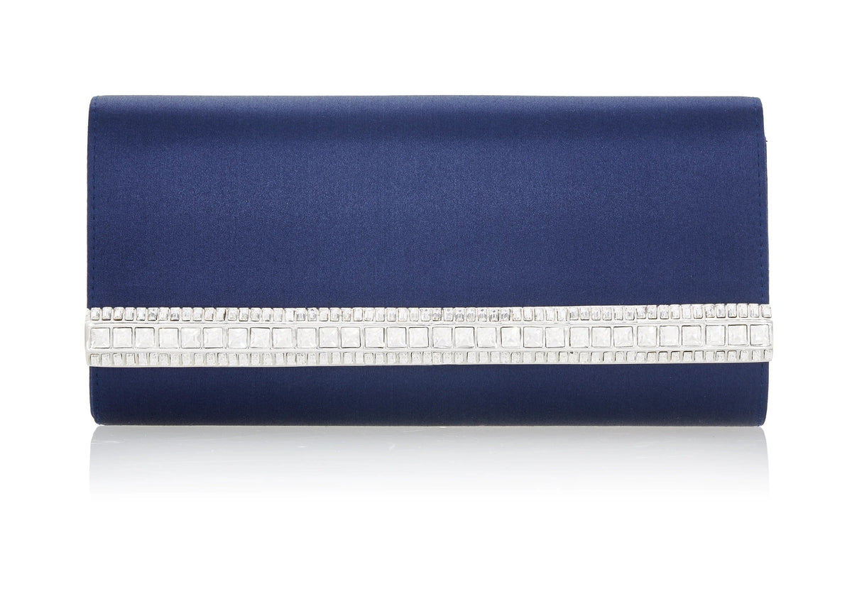 Perry Satin Navy clutch front view