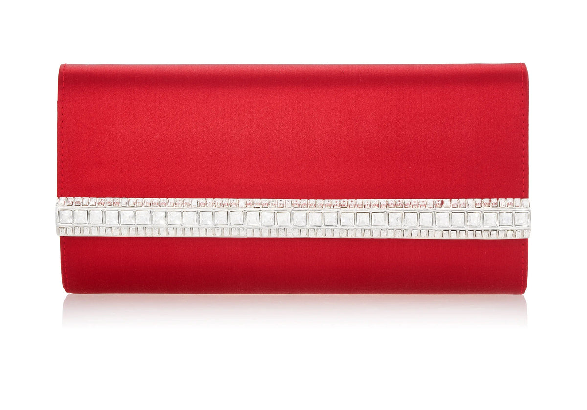 Perry Satin Red clutch front view