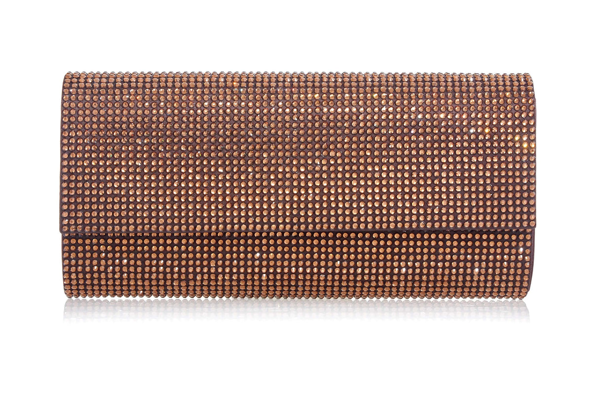 Perry Crystal Chocolate clutch front view