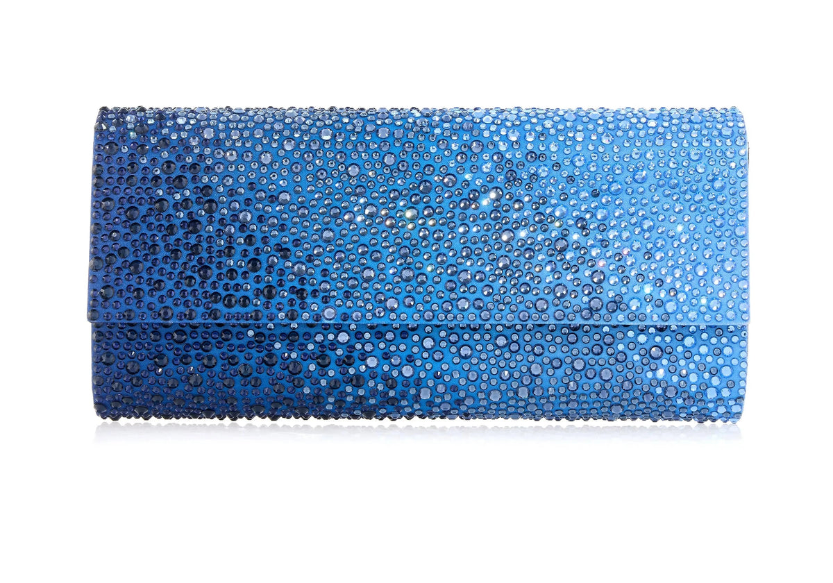 Perry Crystal Caviar Gradient Ocean clutch front view