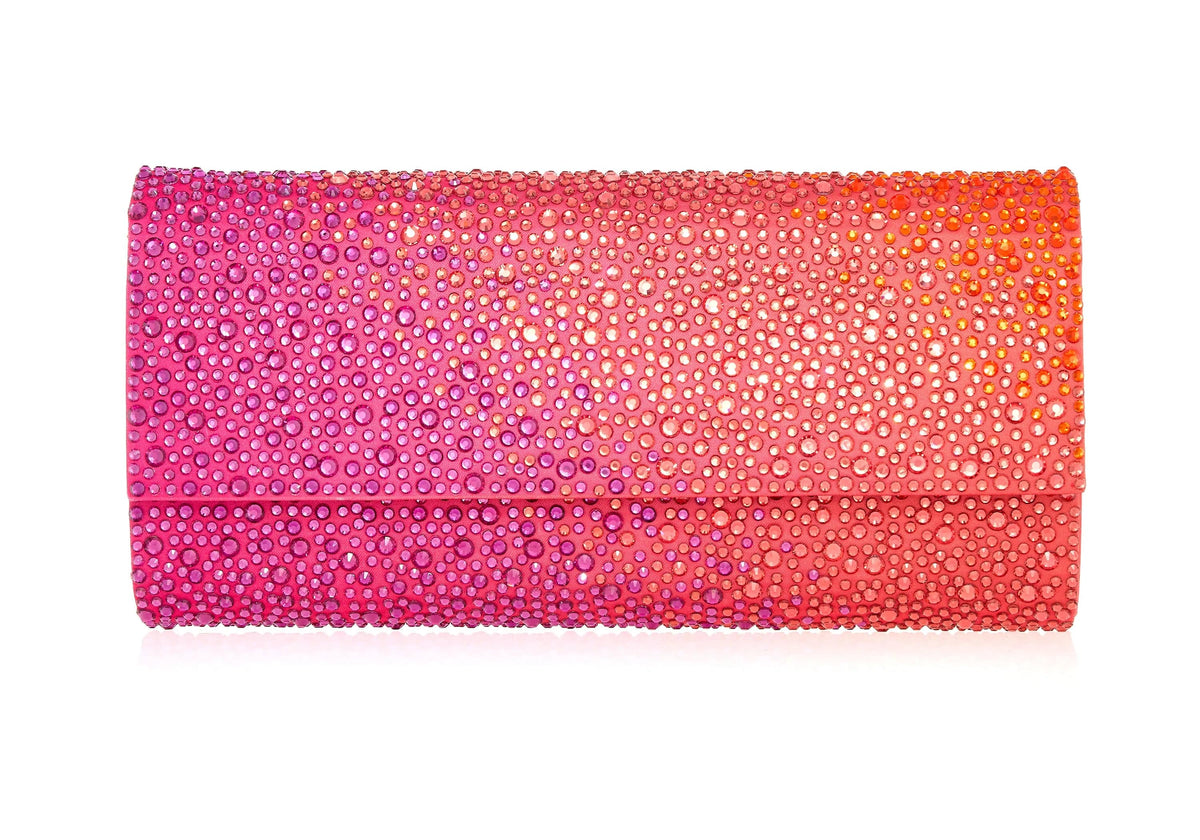 Perry Crystal Caviar Gradient Flame clutch front view