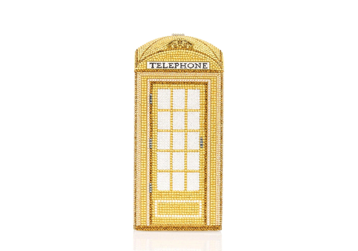 Rectangle Dome London Call Gold crystal clutch front view