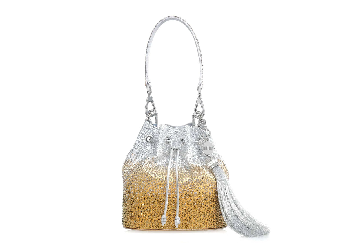 Piper Bucket Caviar Gradient Golden crystal clutch angle view