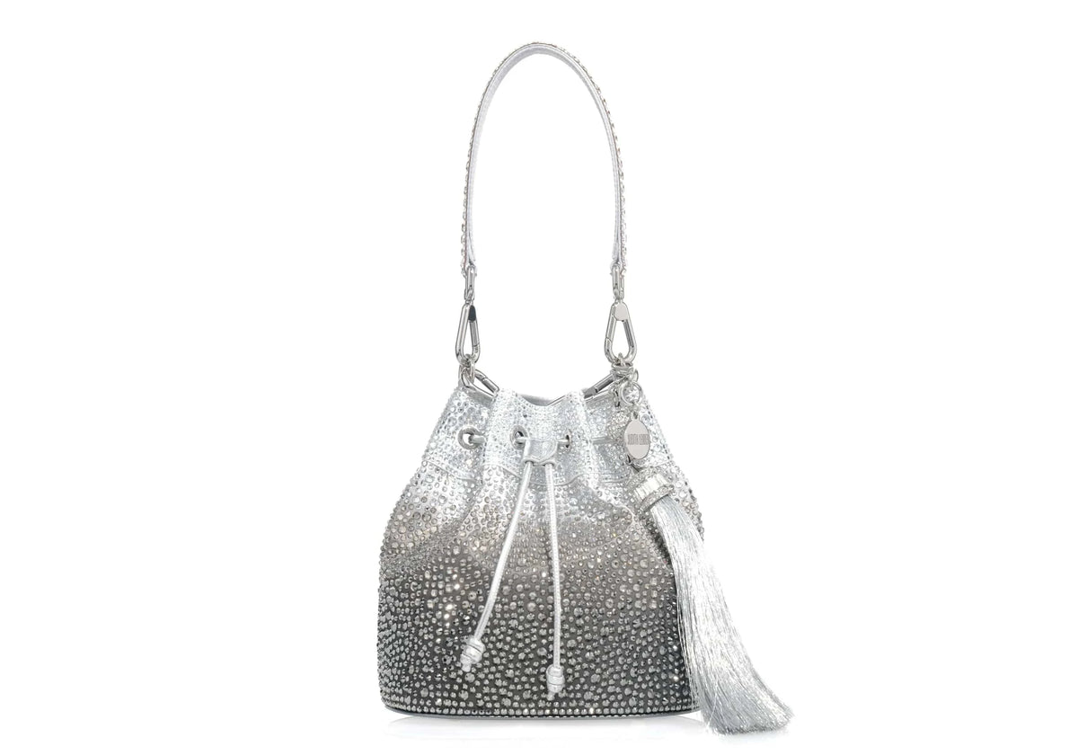 Piper Bucket Caviar Gradient Platinum crystal top handle angle view