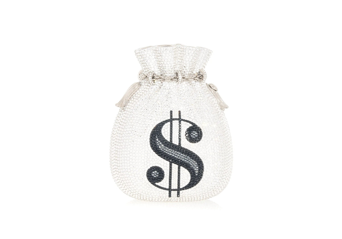 Money Bags Pouch Silver rhine crystal front view