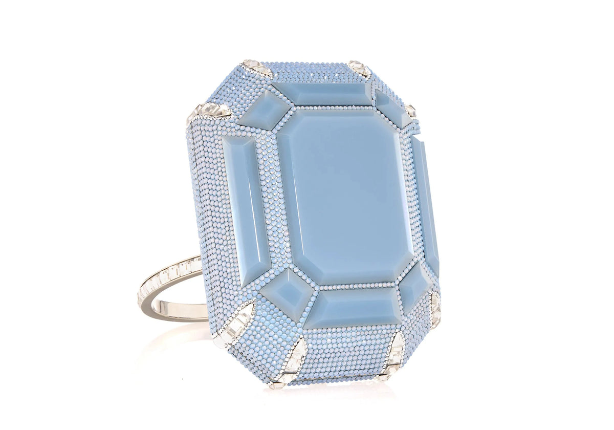 Ring Emerald Cut Blue crystal clutch three quarter angle view