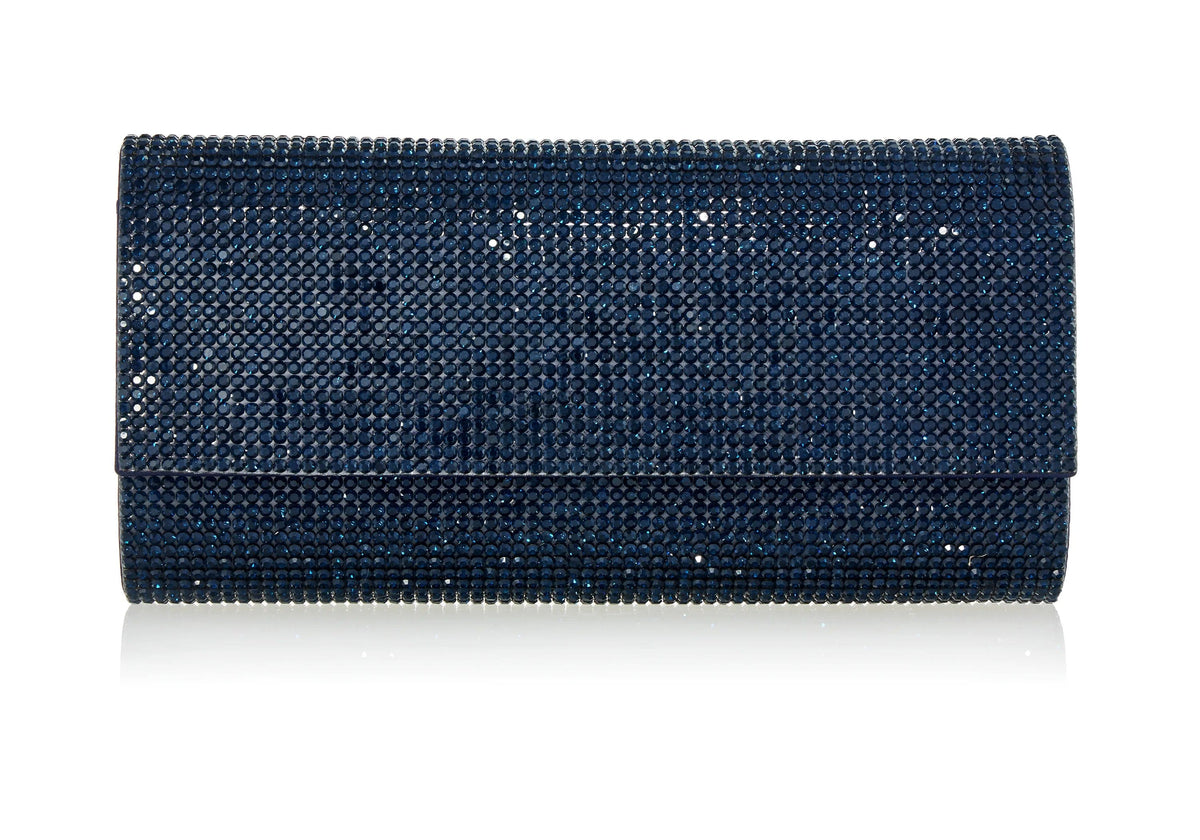 Perry Crystal Navy indigo clutch front view