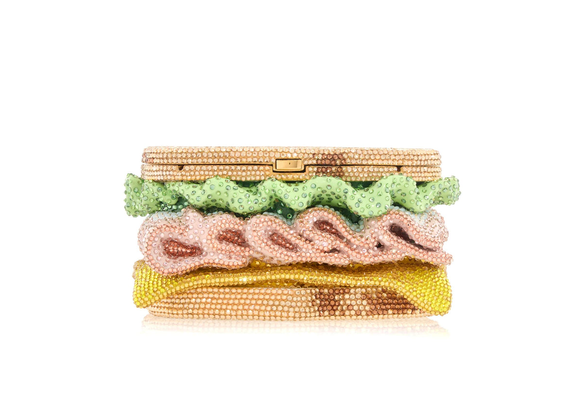 Sandwich Lightly Toasted enamel crystal clutch front view