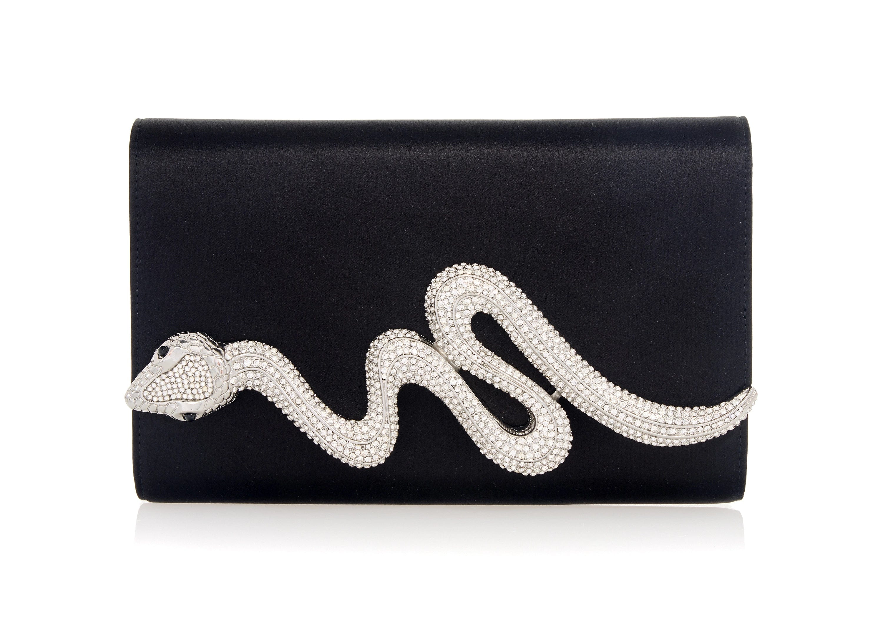 Serpent Fizzoni Silver Black Satin - Judith Leiber Serpent Fizzoni Silver Black Satin - Judith Leiber