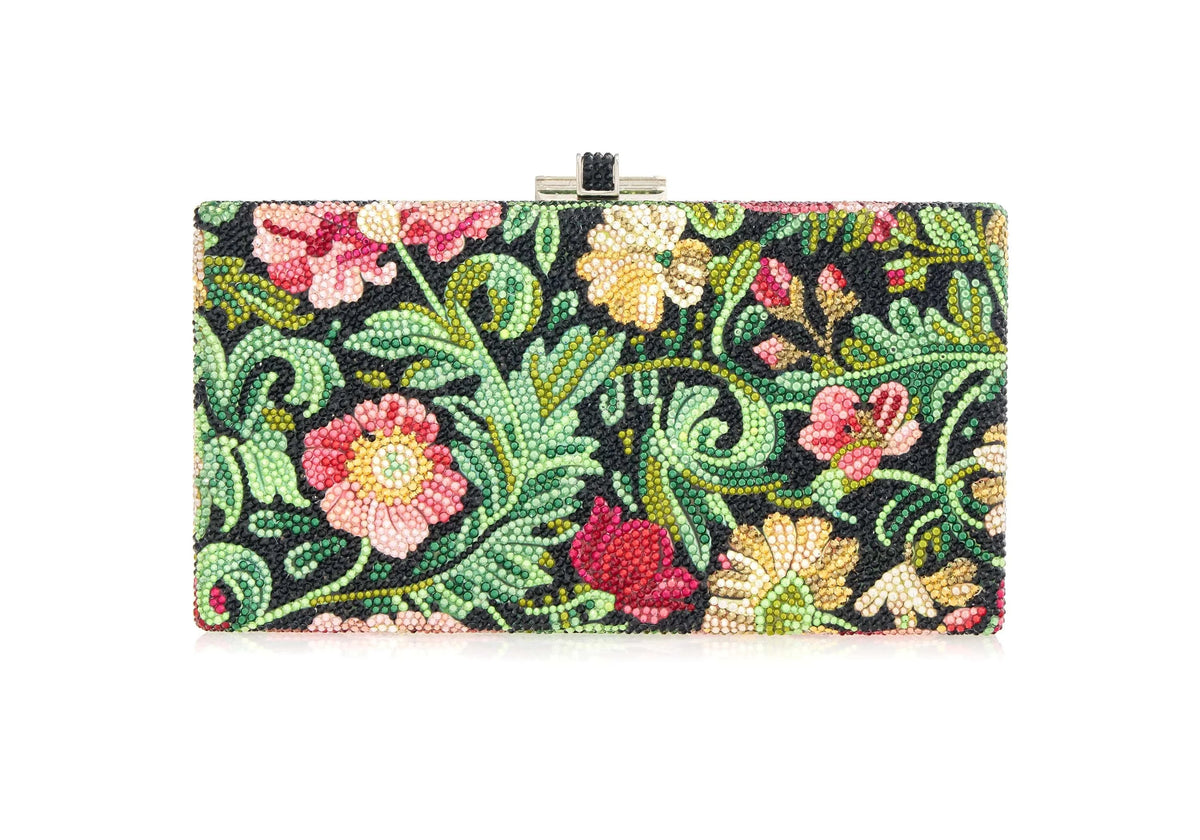 Sleek Rectangle Radiant Vines green crystal clutch front view