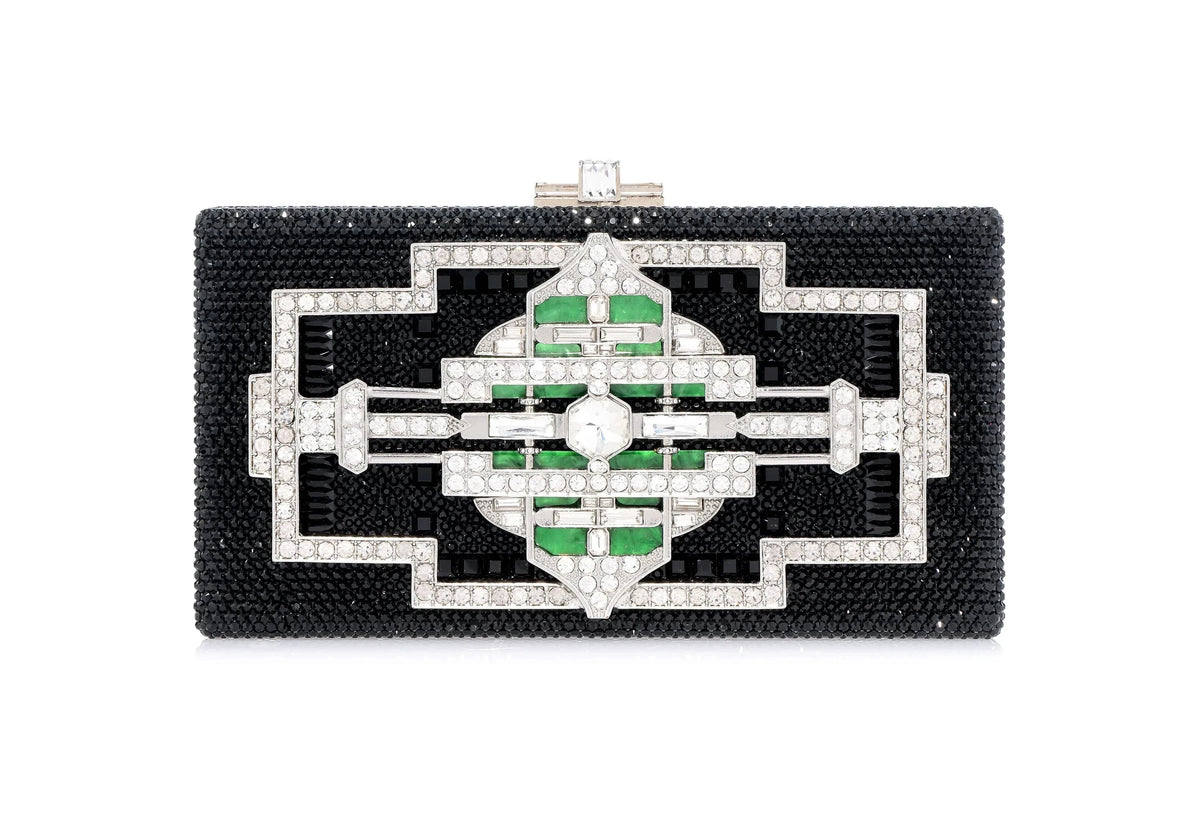Sleek Rectangle Lillian Black crystal clutch front view