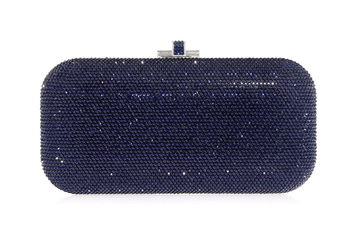 Long Slide Navy indigo crystal clutch front view