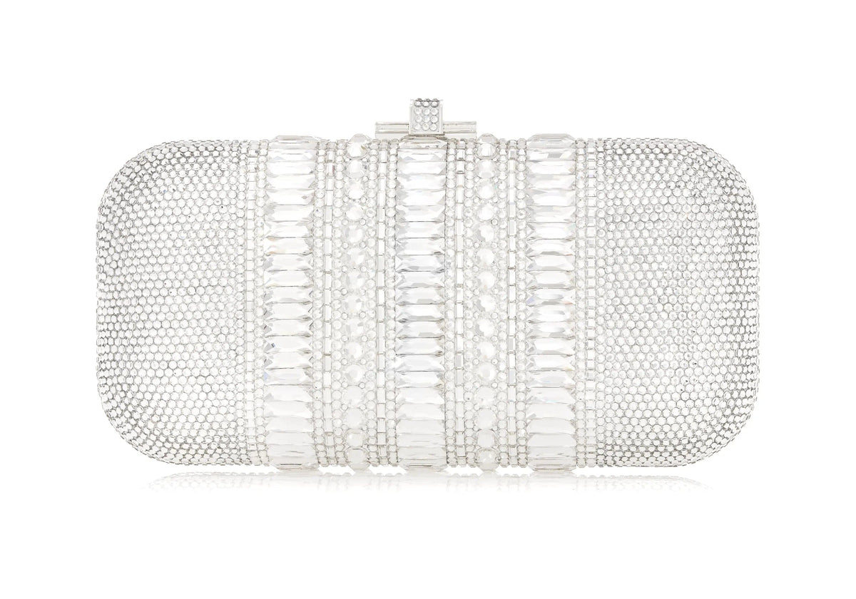 Long Slide Gems Silver rhine crystal clutch alternate front view