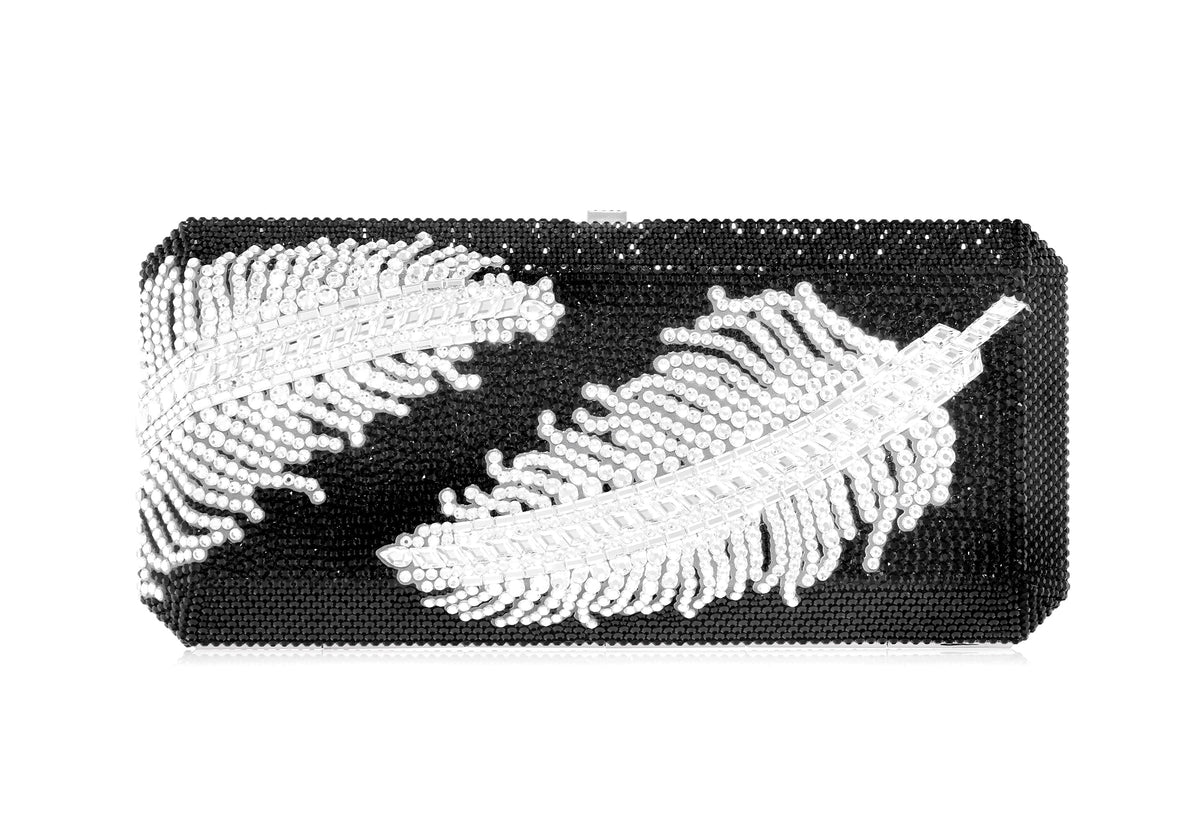 Slim Rectangle Jeweled Plume Bag crystal front view