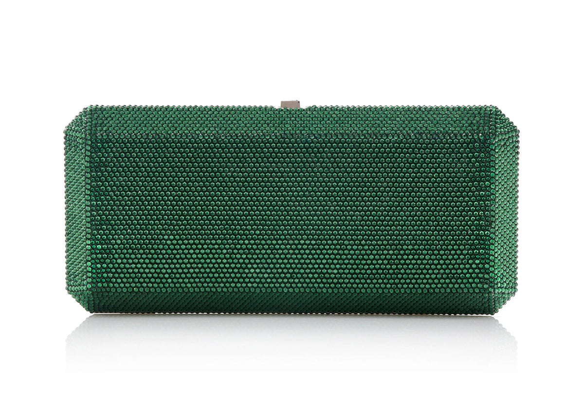 Slim Rectangle Green leaf green crystal clutch front view