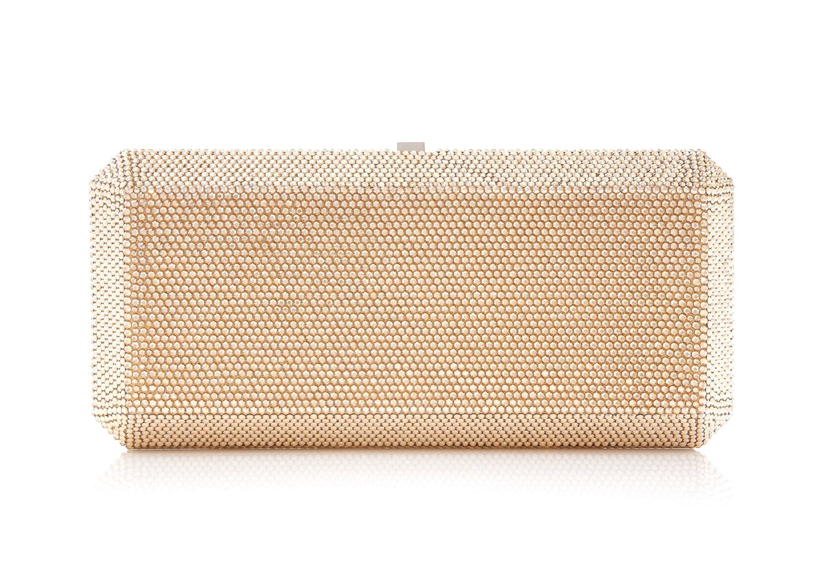 Slim Rectangle Champagne crystal clutch alternate front view