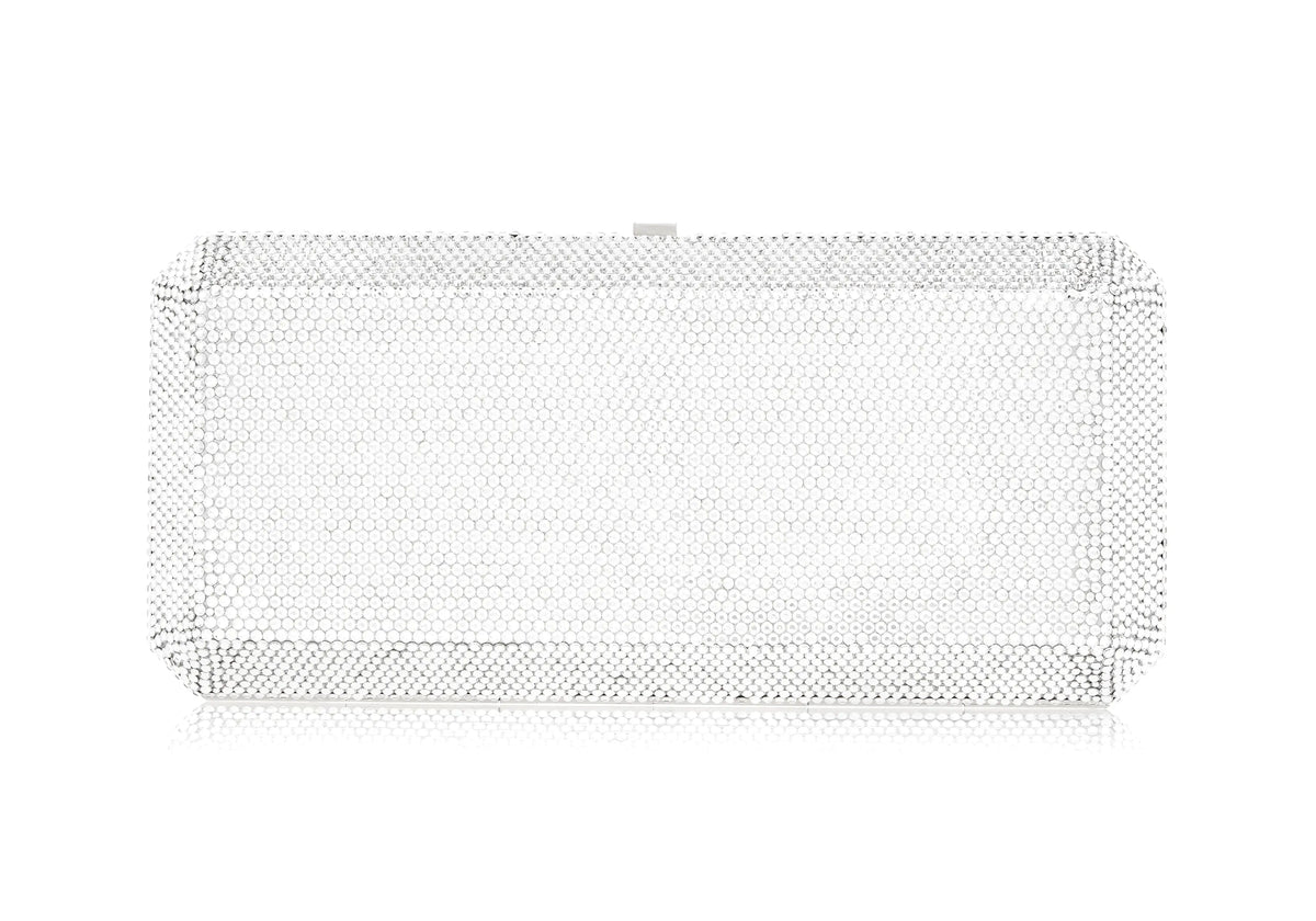 Slim Rectangle Silver rhine crystal clutch front view
