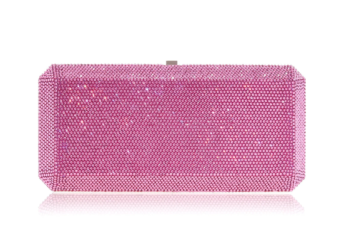 Slim Rectangle Pink crystal clutch front view