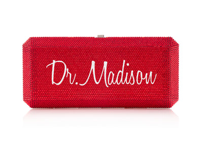 Bespoke Slim Rectangle crystal clutch monogram personalization example