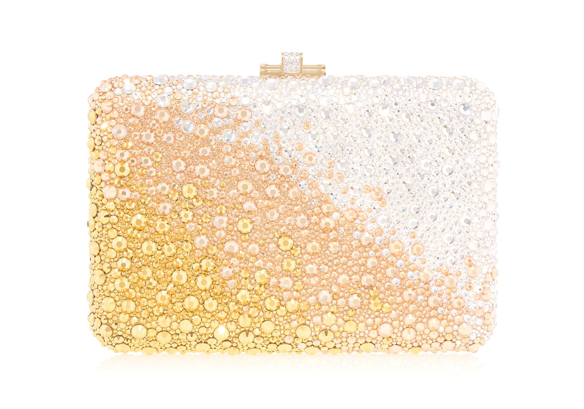 Slim Slide Gradient Caviar Gold crystal clutch front view