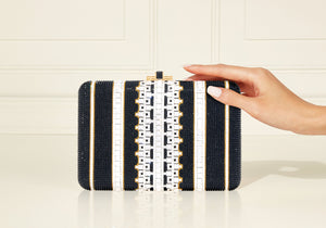 Slim Slide Crystal Lattice Black Clutch-2