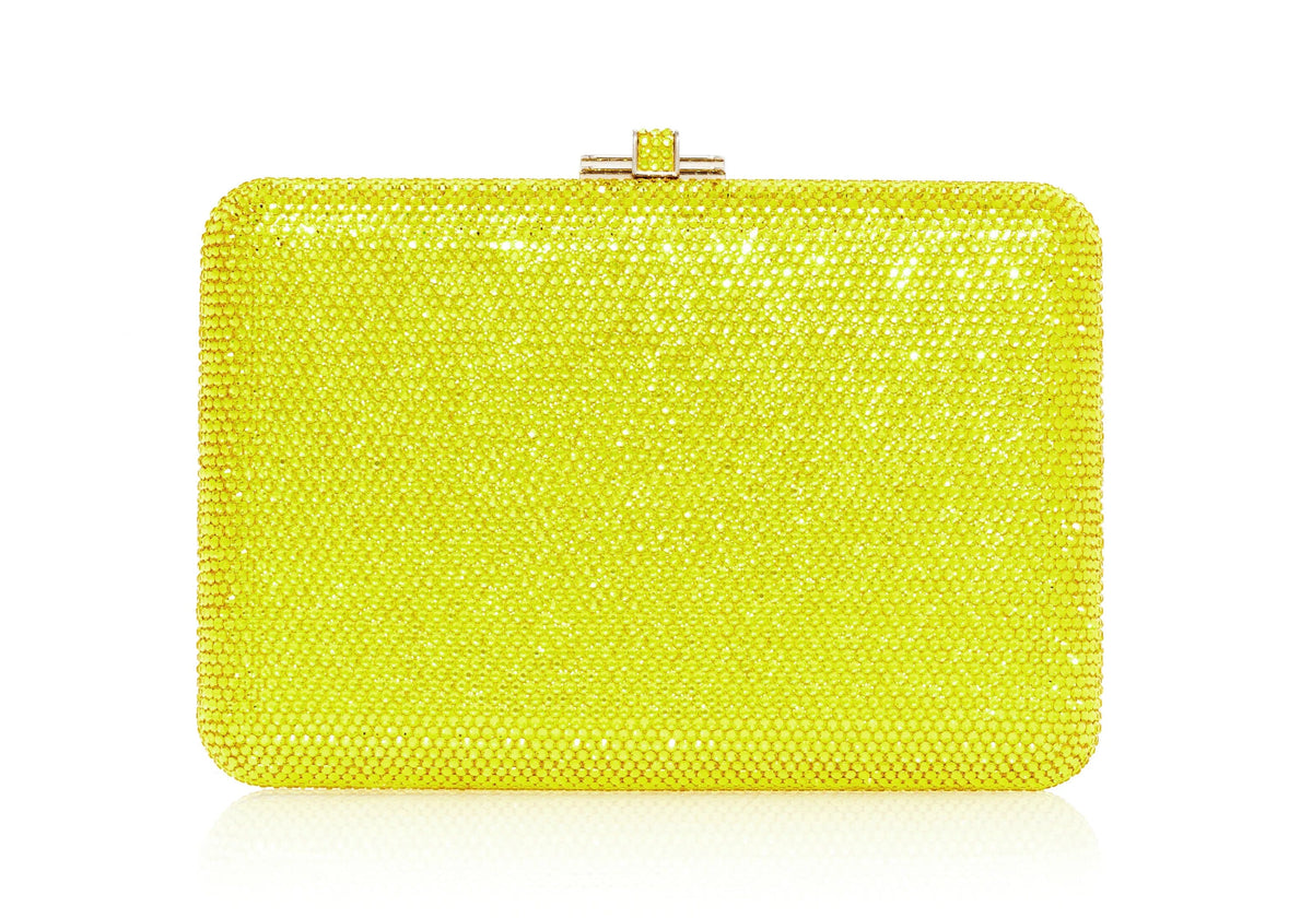 Slim Slide Yellow crystal clutch alternate front view