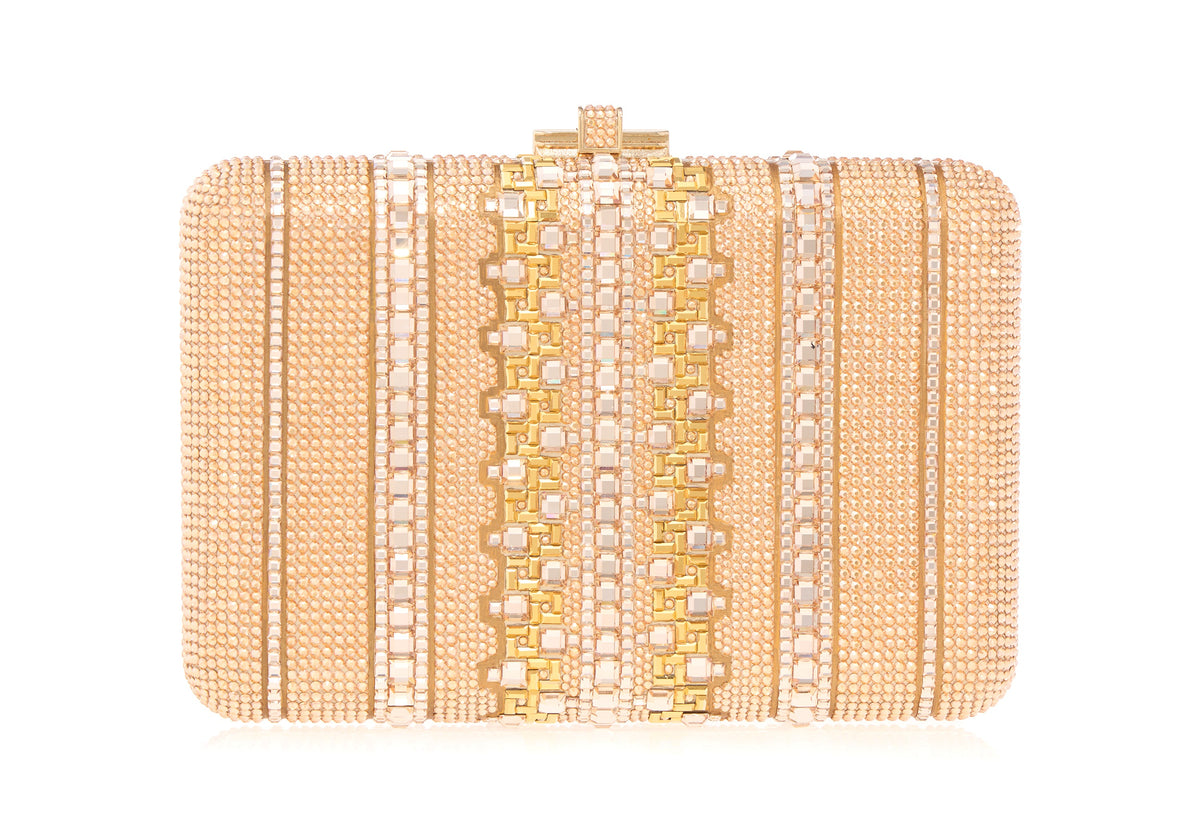 Slim Slide Crystal Lattice Champagne clutch front view