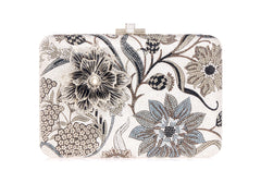 Slim Slide Dancing Floral Silver Clutch