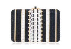 Slim Slide Crystal Lattice Black Clutch | Judith Leiber