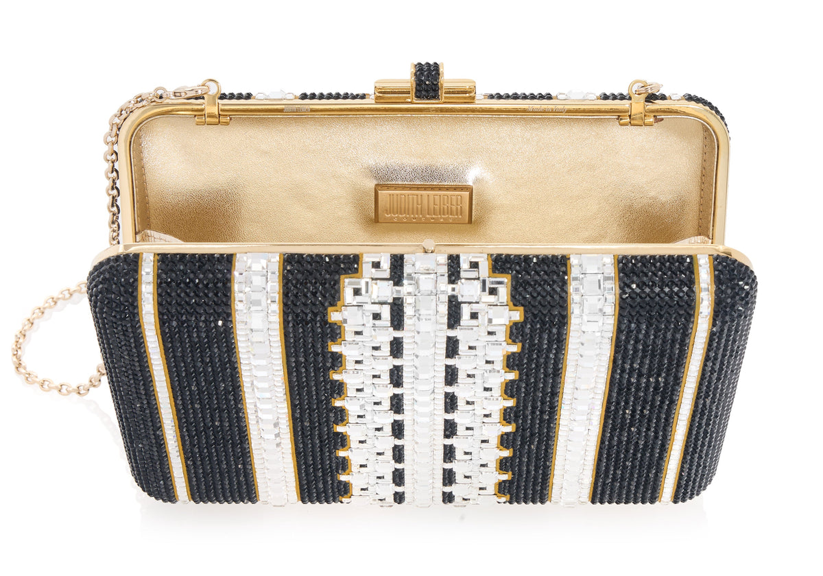 Slim Slide Crystal Lattice Black Clutch