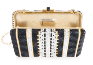 Slim Slide Crystal Lattice Black Clutch-3