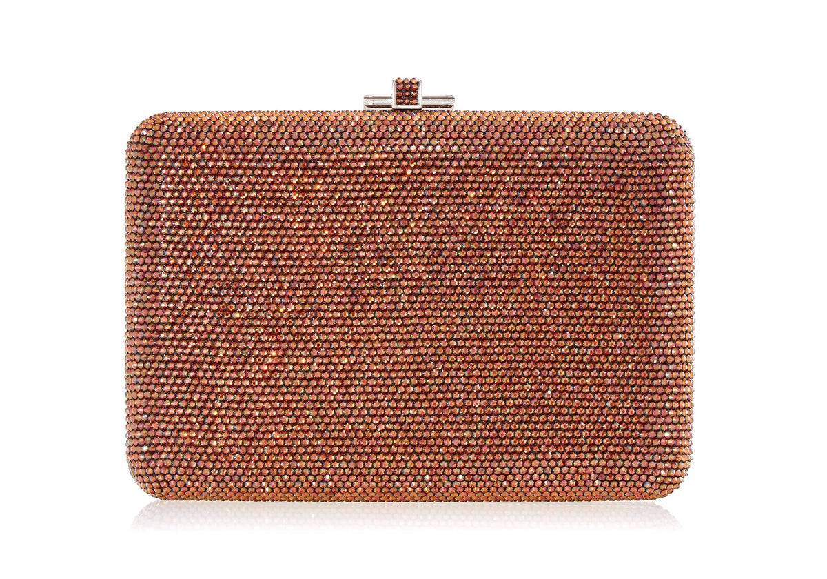 Slim Slide Brown crystal clutch front view