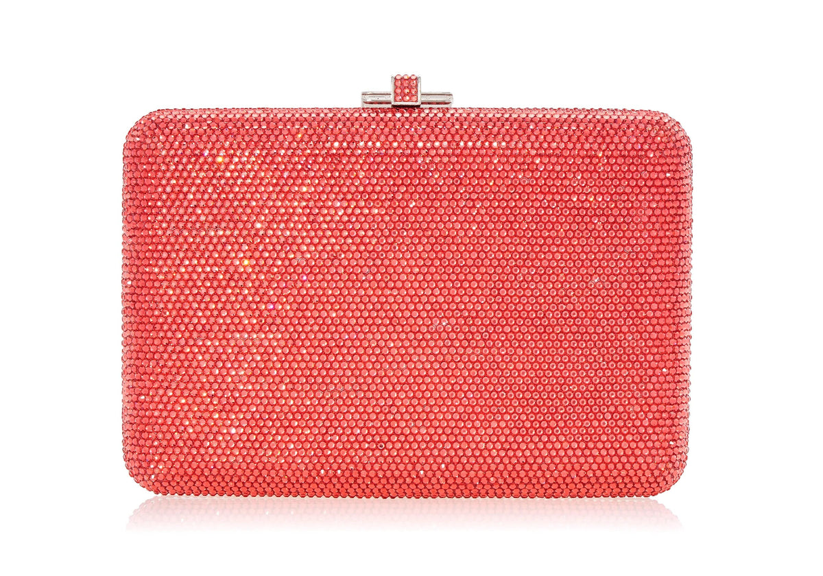Slim Slide Coral crystal clutch front view